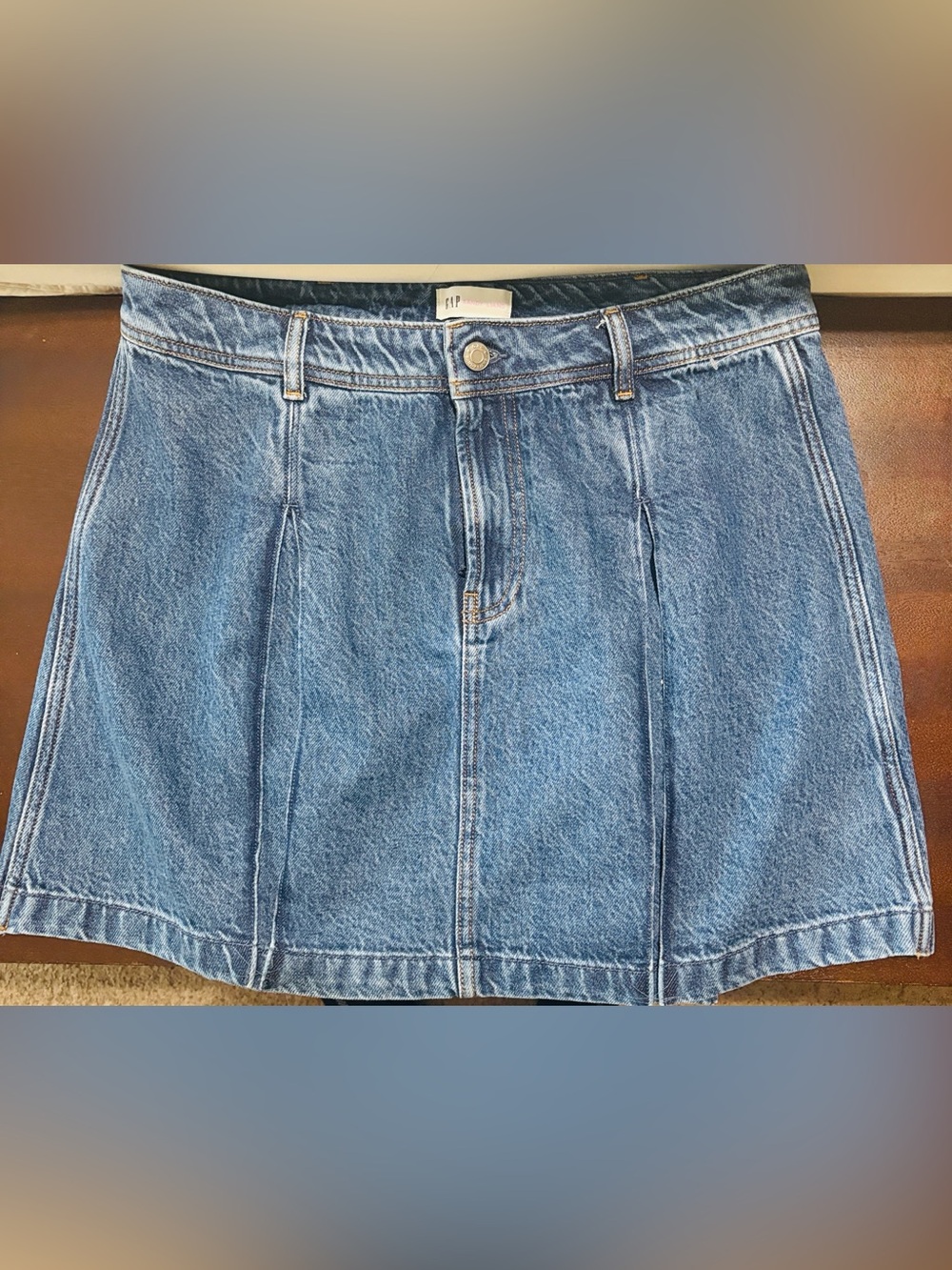 Gap x Sandy Liang Denim Mini Skirt Pleated Medium Wash